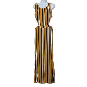 Ambiance Pant Suit Womens M Straps Yellow/White/Brown Stripes Open Back